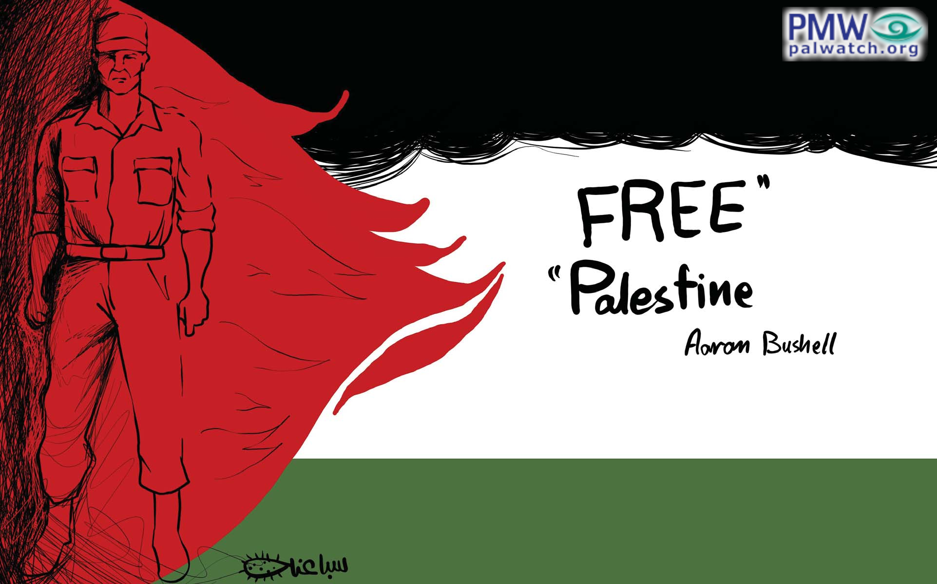 Caricature of Bushnell in Palestinian flag