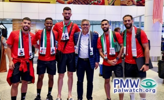 Palestinian football team wearing scarves erasing Israel