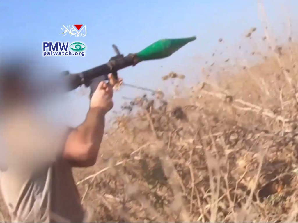 Hamas terrorist firing RPG wearing civilian clothing