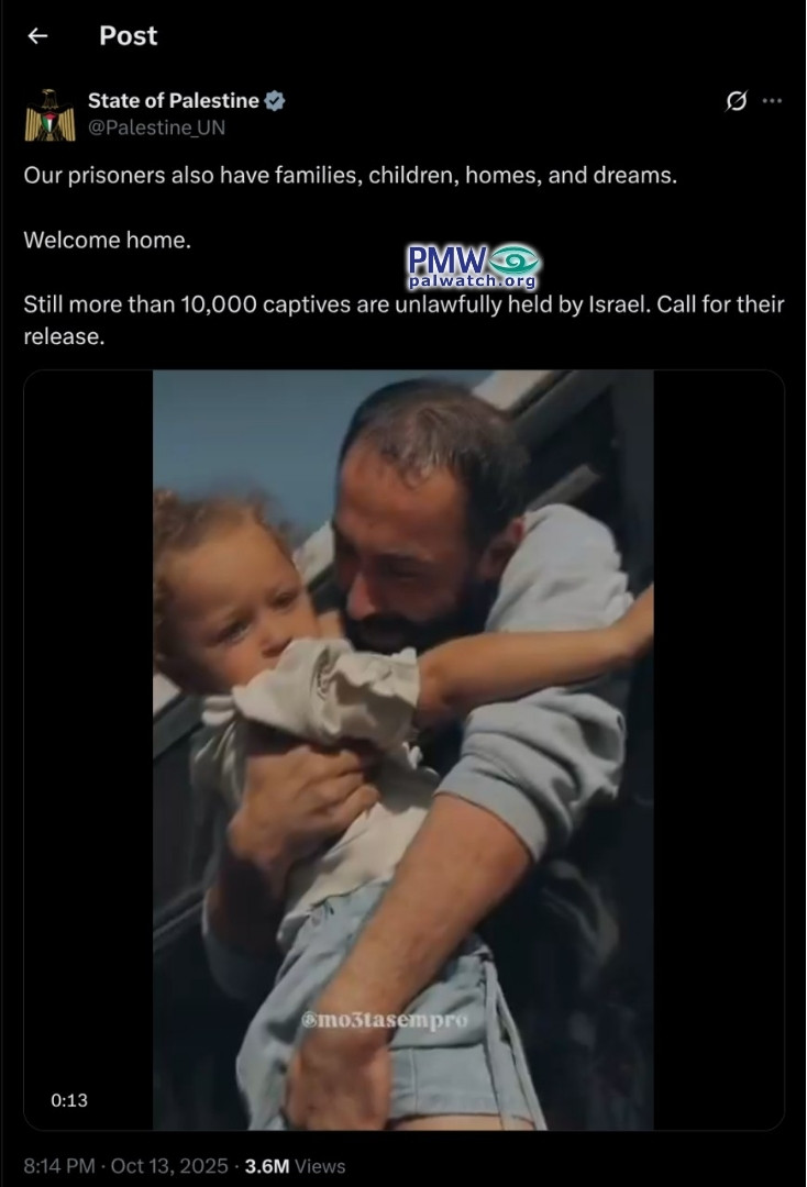 PA X (Twitter): Palestinian prisoners are unlawfully held by Israel